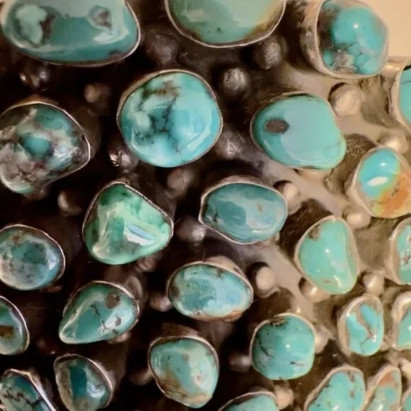 Signed Huge Navajo Sterling Silver Turquoise Cluster Bracelet 152 Grams Museum - Picture 10 of 16